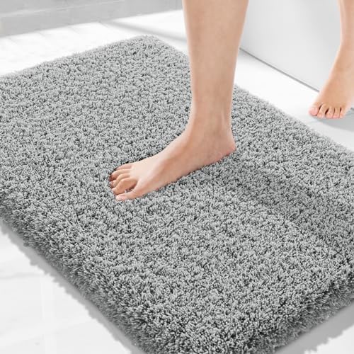Yimobra Bath Rugs for Bathroom 32x20, Ultra Soft and Water Absorbent Bath Mats, Non Slip Plush Shower Rugs, Microfiber Thick Matts for Bathroom Floor/Tub, Machine Washable, Pure Gray