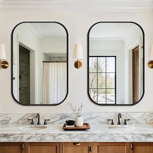 FICTOR Bathroom Vanity Mirror for Wall, 2 Pack 24" x 36" Rectangle Bathroom Mirror for Over Sink, Metal Framed, Hangs Horizontally or Vertically(Black)