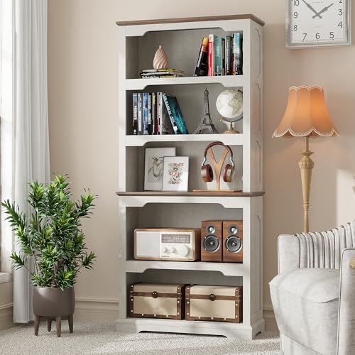 Tall Bookcase, 70 inch Height, 5-Tier Open Storage Shelf, 31.5 in Wide Standing Bookshelves for Home, Office, Bedroom, School, Library, 31.5W * 11.81D *70H (White Espresso, Open Storage)