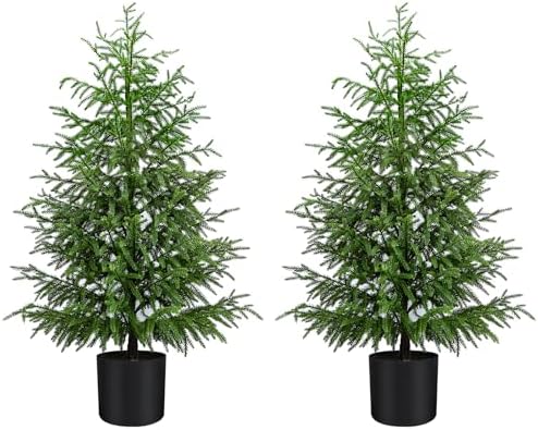 2Pack 4FT Artificial Topiary Trees for Outdoor Front Porch Décor, Real Touch Norfolk Pine Tree, UV Rated Fake Potted Plants for Indoor and Outdoor Use