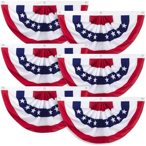 Outdoor Bunting Flags 6PCS 2x4 FT American Pleated Fan Flags, Patriotic Decorations for 4th of July, Veteran's Day, Independence Day, Memorial Day