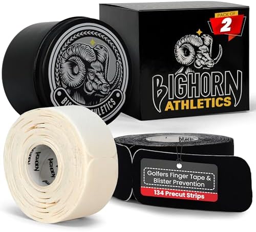 Bighorn Athletics KT Blister Prevention Tape for Fingers & Feet, 134 Pre-Cut Strips, Golf Finger Tape, KT Blister Tape, Blister Protection for Running, Hiking, 2-Pack with Tin Can, Black & White