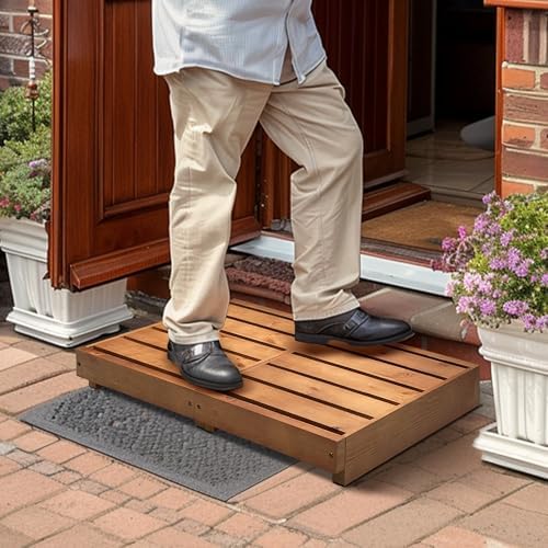 Indoor Wooden Step Stool 3.5'' Height, Outdoor Steps with Non Slip Pads, Step for Outside, Safety Stepping Stool for Bathroom, Kitchen, Bed (Oak Color)