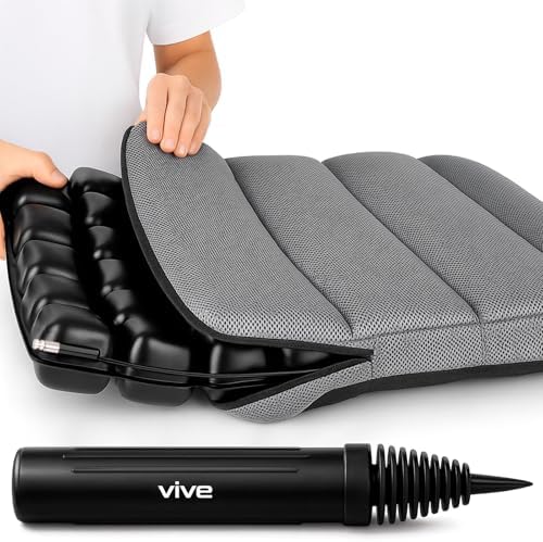 Vive Inflatable Wheelchair Air Seat Cushion - Adjustable Air Pressure Relief Travel Seat, Portable - Waffle Style Pressure Relief Bed Sore Ulcer Treatment Wheel Chair Pain Cushion for Mobility Aids