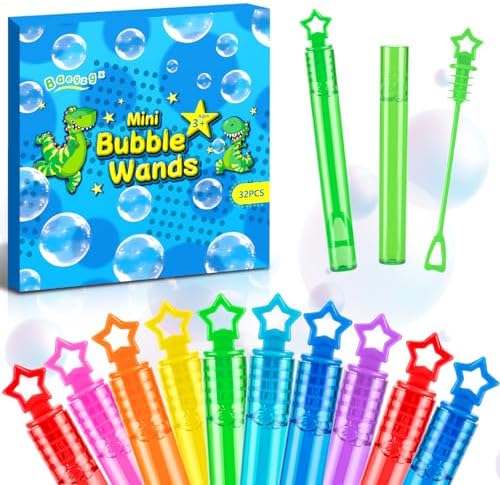 32 PCS Mini Bubble Wands in 8 Colors, Children's Party, Birthday Party, New Year, Christmas, Valentine's Day, Carnival, Ideal Goodie Bag Filling, School Classroom Male and Female Awards