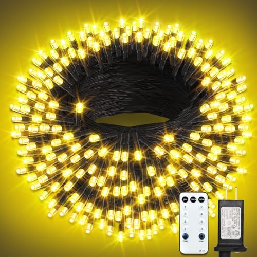 300 LED String Lights Outdoor, 100FT Warm White Christmas Lights for Outside with Remote, Timer Memory Function, 8 Modes Waterproof Fairy Lights Plug in, for Xmas Tree Bedroom Patio Party