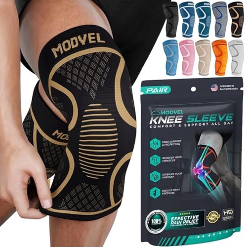 Modvel 2 Pack Knee Brace for Women & Men - Workout Knees Compression Sleeve for Knee Pain Relief Joint Support for ACL, Arthritis, Meniscus Tear Knees Brace for Sports, Rodilleras para Gym Fitness