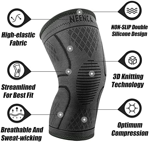 NEENCA Knee Braces for Knee Pain -2 Pack Knee Sleeves for Knee Pain Set, Knee Brace Compression Sleeves, Knee Support for Sports, Running, Meniscus Tear, ACL, PCL, Women & Men...