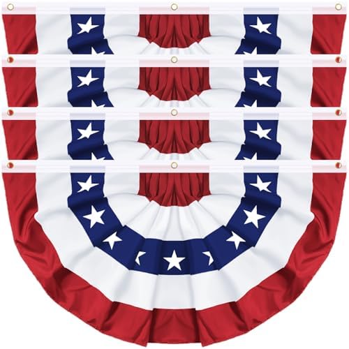 4 Pack Large Size 3 X 6 FT American Bunting Flag 4th of July Decorations, USA Pleated Fan Flag Memorial Day Patriotic Half Fan Banner 100% Polyester Fourth July Independence Day Outdoor Indoor Decor