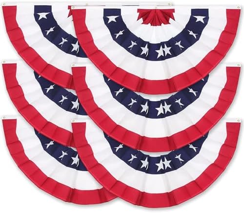 2 x 4 Ft American Pleated Fan Flag, USA Patriotic Half Fan Bunting Flag,4th of July Decorations Flags (Set of 6)