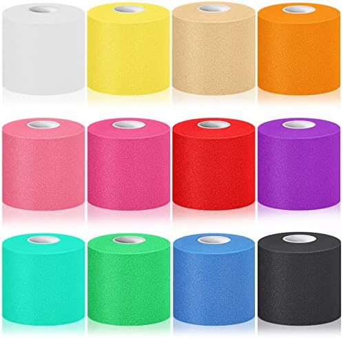 Nuanchu 12 Pcs Foam Prewrap Athletic Tape 2.75inch x 30 Yards Sports Wraps Prewrap and Athletic Tape Pre Wrap Breathable Sports Pre Wrap for Running Hiking Hair(Assorted Colors)