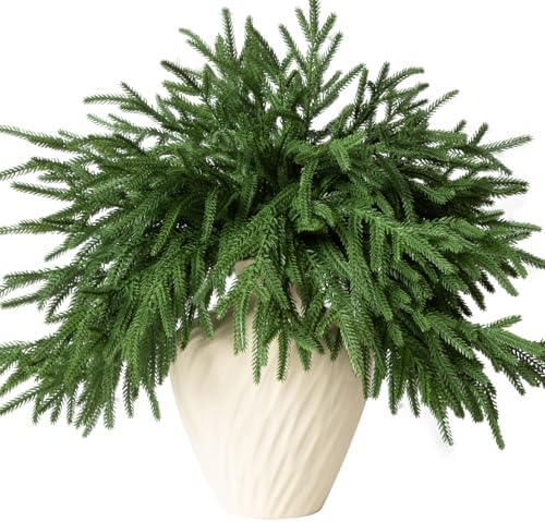 12 Pcs Artificial Norfolk Pine Branches - 18" Realistic Faux Christmas Greenery Stems Fake Evergreen Cedar Picks Winter Greens for Vase DIY Crafts Garland Wreath Indoor Outdoor Holiday Decor