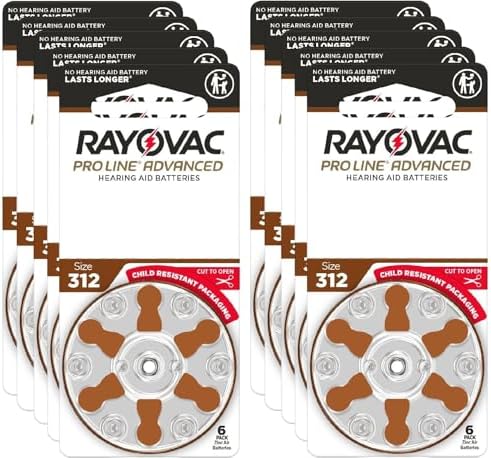 Rayovac Proline Advanced Hearing Aid Batteries | Size 312 | World's Longest Lasting Battery | Child-Resistant Packaging (60)