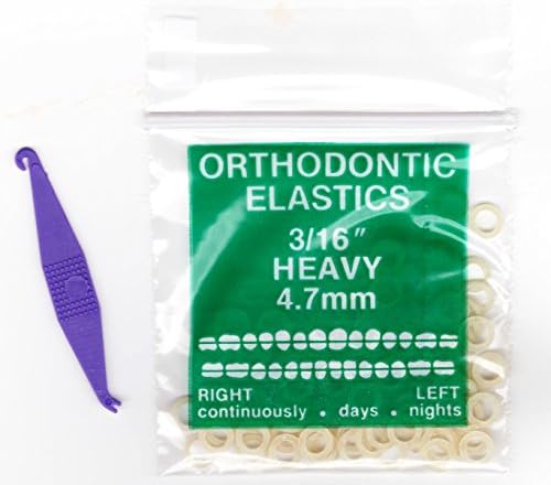 3/16" inch Orthodontic Elastic Rubber Bands 300 Pack Natural Heavy Force 6.5 oz. + FREE elastic placer