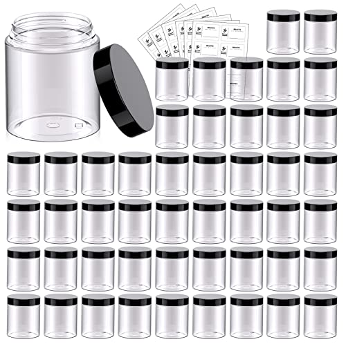 48 Pack 8 OZ Plastic Jars Round Clear Cosmetic Container Jars with Lids, Eternal Moment Plastic Slime Jars for Lotion, Cream, Ointments, Makeup, Eye shadow, Rhinestone, Samples, Pot, Travel Storage