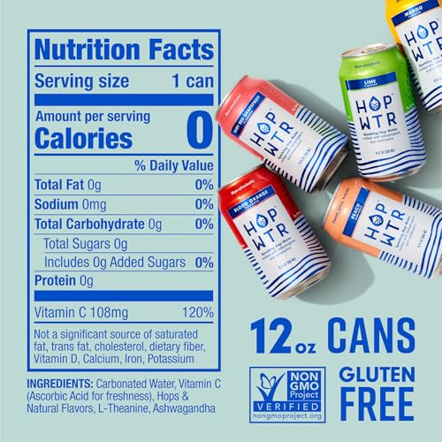 HOP WTR - Sparkling Hop Water - Variety Party Pack (12 Pack) - NA Beer, No Calories or Sugar, Low Carb, With Adaptogens and Nootropics for Added Benefits (12 oz Cans)