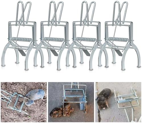 4 Pack Mole Traps That Kill Best, Mole Trap Easy to Set, Galvanized Steel Scissor Mole Traps for Lawns, Reusable Quick Capture Gopher Vole Traps Outdoor Use