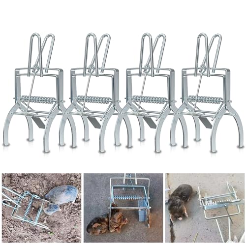 4 Pack Mole Traps That Kill Best, Mole Trap Easy to Set, Galvanized Steel Scissor Mole Traps for Lawns, Reusable Quick Capture Gopher Vole Traps Outdoor Use