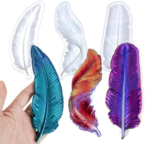 Wehous 3PCS Feather Resin Mold 3D Feather Shape Silicone Molds for Epoxy Resin Casting Concrete Wall Hanging Keychain Jewelry Pendant Decor Mould DIY Art Craft Halloween Christmas Home Decor