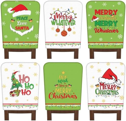 6 Pcs Lime Green Christmas Chair Covers Christmas Chair Back Covers Xmas Chair Protector Slipcovers Washable Winter Dining Room Seat Covers for Home Hotel Kitchen Decorations