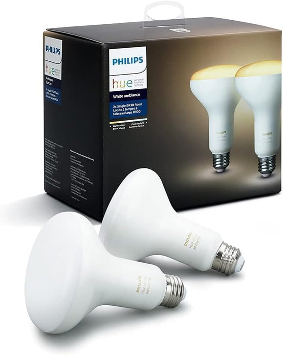 PHILIPS Hue 2-Pack White Ambiance BR30 60W Equivalent Dimmable LED Smart Flood Light(Renewed)
