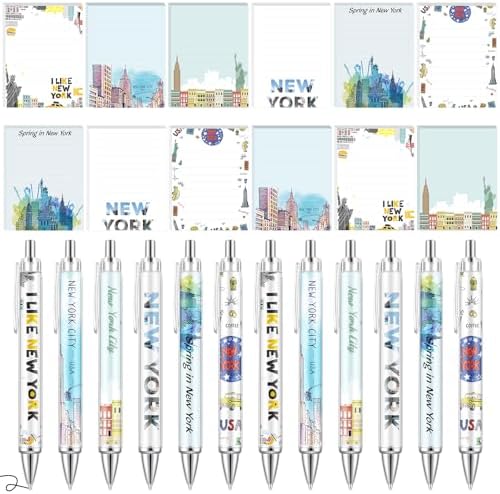24 Pcs New York City Notepads with Pens Cute Self Stick Notes Pens Christmas Gifts Set for Lover Sticky Notes Ballpoint Bulk for Traveler Birthday Christmas Party Gifts(Lighted)