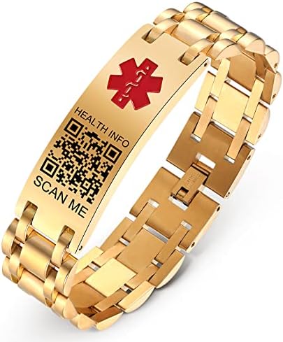 Upgraded Medical Bracelets Men Women with QR Code Medical Alert ID Bracelets - Titanium Steel Wristband Fits Wrists Up 8''-10'' - More Space Custom Emergency Med ID Info