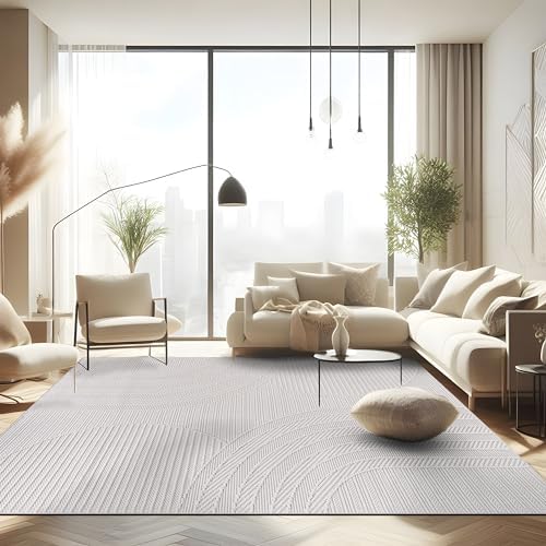 CAMILSON Micro Loop Rug 8x10 Modern Luxury Geometric Arch Area Rugs Soft High and Low Pile Stain Resistant Easy-Cleaning Non-Shedding for Living Room Indoor Carpet (8 x 10 / White)