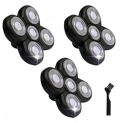 3 pcs Blades Refills Compatible with Freebird Head Shaver, 5 Blades Shaver Replacement Heads for Bald Men Freedom Grooming + 1 Cleaning Brush, Silver