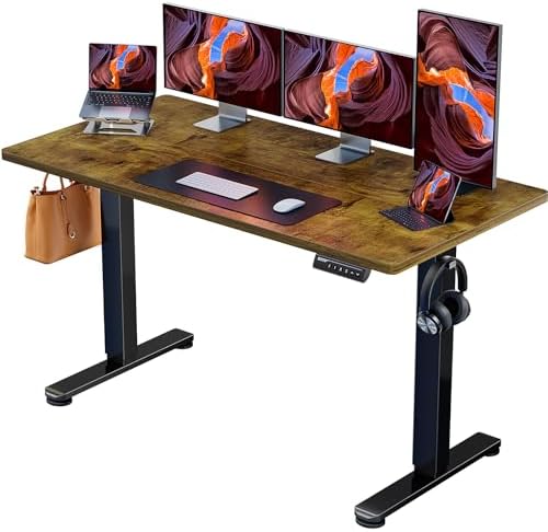 ErGear Height Adjustable Electric Standing Desk, 55 x 28 Inches Sit Stand up Desk, Large Memory Computer Home Office Desk with Two-Piece Desktop (Vintage Brown)
