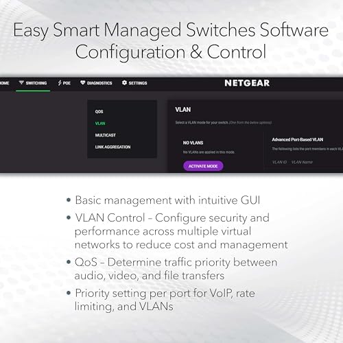 NETGEAR 8 Port PoE Gigabit Ethernet Easy Smart Managed Essentials Switch (GS308EP) - with 8 x PoE+ @ 62W, Desktop or Wall Mount