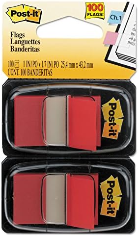 Post-it 680RD2 Post-it Flags, 1-Inch x1-3/4-Inch, 100/PK, Red