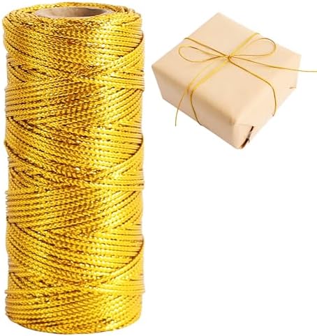 TONIFUL 110 Yards Gold Decorative String - Gold Twine Cord for Baker Crafts Gift Wrapping Gifts Tags Ornaments Hanging Christmas Decoration(2mm)