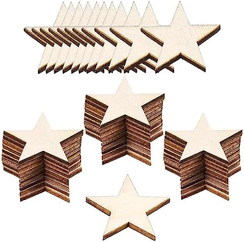 100 Pieces 2 Inch Wooden Stars Shape Unfinished Wood Stars Pieces, Blank Wooden Star Cutouts for Christmas Crafts and Party Ornaments Decoration Painting