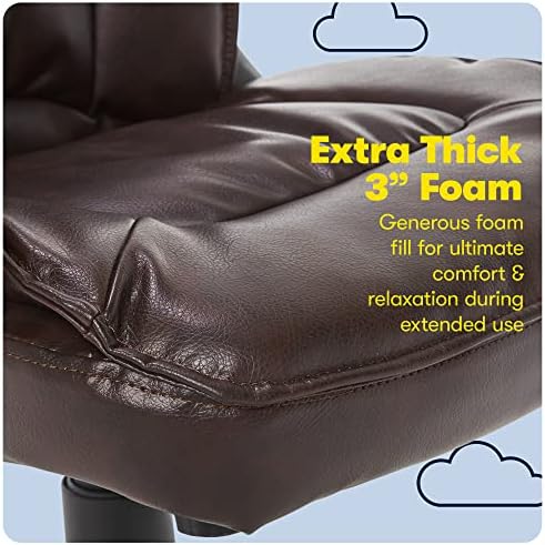 Serta Hannah Executive Home Office Desk Chair, Ergonomic Mid-Back with Lumbar Support, Firm Seat Cushion, Layered Body Pillows, Padded Armrests, Swivel Base, Easy Assembly, Faux Leather, Brown