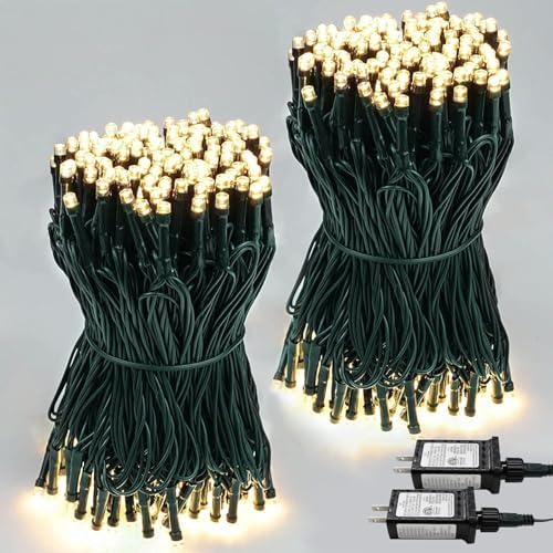 2-Pack 66FT 200 LED Christmas Lights, 13 Modes Extendable Christmas Tree Lights with Timer & Memory, Waterproof Twinkle Fairy Lights Green Wire Outdoor String Lights Indoor for Xmas Tree (Warm White)