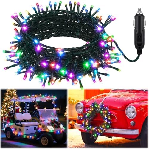 Christmas 33 ft Car LED String Light Golf Cart Decorations Multicolor Light String Waterproof Atmosphere Lighting Kits for Christmas Car Accessories, 12v