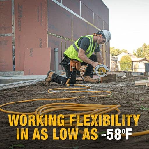 DEWALT 50 Foot 12/3 SJTW Click-to-Lock Lighted Extension Cord - Heavy Duty Outdoor, Waterproof, Weatherproof, Heat & Corrosion Resistant Industrial Strength Light Up Prong Outlet Plug Power Cord