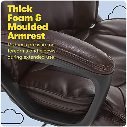 Serta Hannah Executive Home Office Desk Chair, Ergonomic Mid-Back with Lumbar Support, Firm Seat Cushion, Layered Body Pillows, Padded Armrests, Swivel Base, Easy Assembly, Faux Leather, Brown