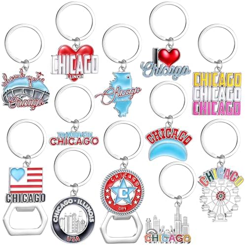 12 Pcs Chicago Keychains Souvenir Bulk Bottle Opener Keyring Chicago Theme Gifts