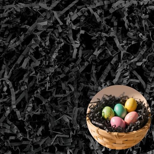QOIUSO 1/2LB Black Crinkle Paper Filler - 8oz Crinkle Cut Shredded Paper for Gift Baskets, Bridesmaid Proposals, Birthdays, Wedding Boxes, Christmas Gift Bags Decorations and Craft Wrapping Supplies