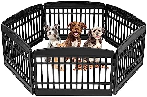 IRIS USA 24" Dog Playpen, 6-Panel Pet Playpen, Puppy Playpen, Indoor/Outdoor Dog Pen, 60 x 60 x 24, Foldable, Customizable, Black