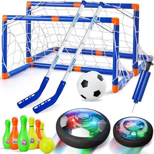 4-in-1 Hover Soccer Ball Set, Rechargable Air Floating Soccer Toy with LED Lights, Indoor & Outdoor Kids Sports Toys, Christmas Birthday Gifts for Boys Girls Aged 3 4 5 6 7 8-12