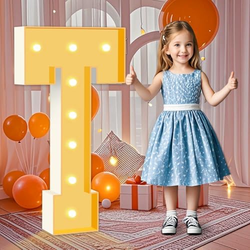 3FT Light Up Marquee Letters T, Large Lighted Letters for Party Backdrop Decor, Mosaic Cardboard Letter for Weddings, Birthdays, Anniversaries, New Year's Celebrations, Easy to Assemble