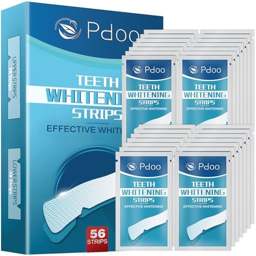 56 Teeth Whitening Strips (28-Day), Non-Sensitive Fast Remove Smoking, Coffee, Wine Stains, Teeth Brightening Kit Pack of 56 Non-Slip Strips