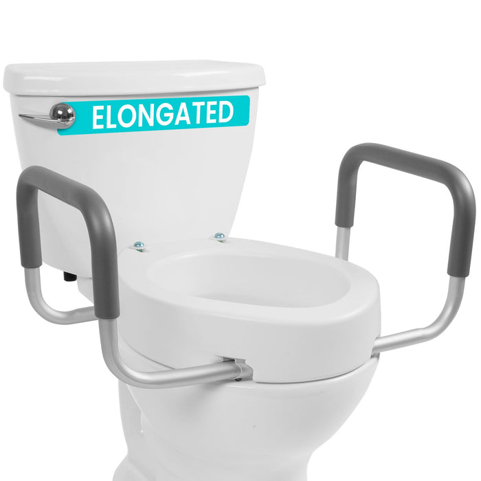 Vive Raised Toilet Seat Riser for Seniors (with Handles) - Handicap Rail Grab Bar Seat for Over Toilet - Elevated Safety for Elderly, Disabled, Medical - Elongated & Standard Options