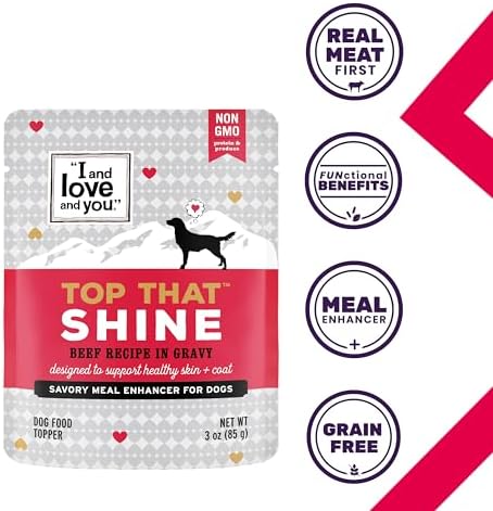 "I and love and you" Top That Shine Wet Dog Food Pouch, Beef Recipe In Gravy, 3 oz (Pack of 12)