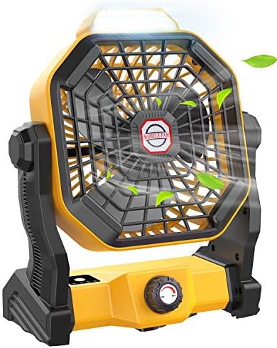 Camping Fan with LED Lantern, 36 Hours 9 Inch Portable Rechargeable Battery Powered Fan with Stepless Speed and Quiet Battery Operated for Picnic, Barbecue, Fishing, Travel, Home, Tent