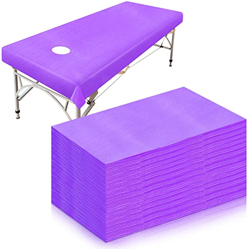 30 Pieces Massage Table Sheets 31 x 79 Inches Large Disposable Bed Table Cover Spa Bed Covers Non-woven Massage tablecloth Flat and Fitted Sheets for Waterproof Bed(Purple)