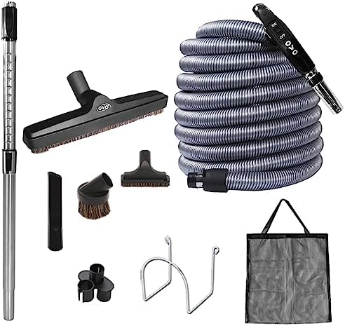 OVO Central Vacuum Deluxe Accessory Kit, 40ft ON/Off Switch Control Low-Voltage Hose, 12’’ Premium Floor Brush, Cleaning Tools and Easy Storage Accessories, for Hard Surfaces